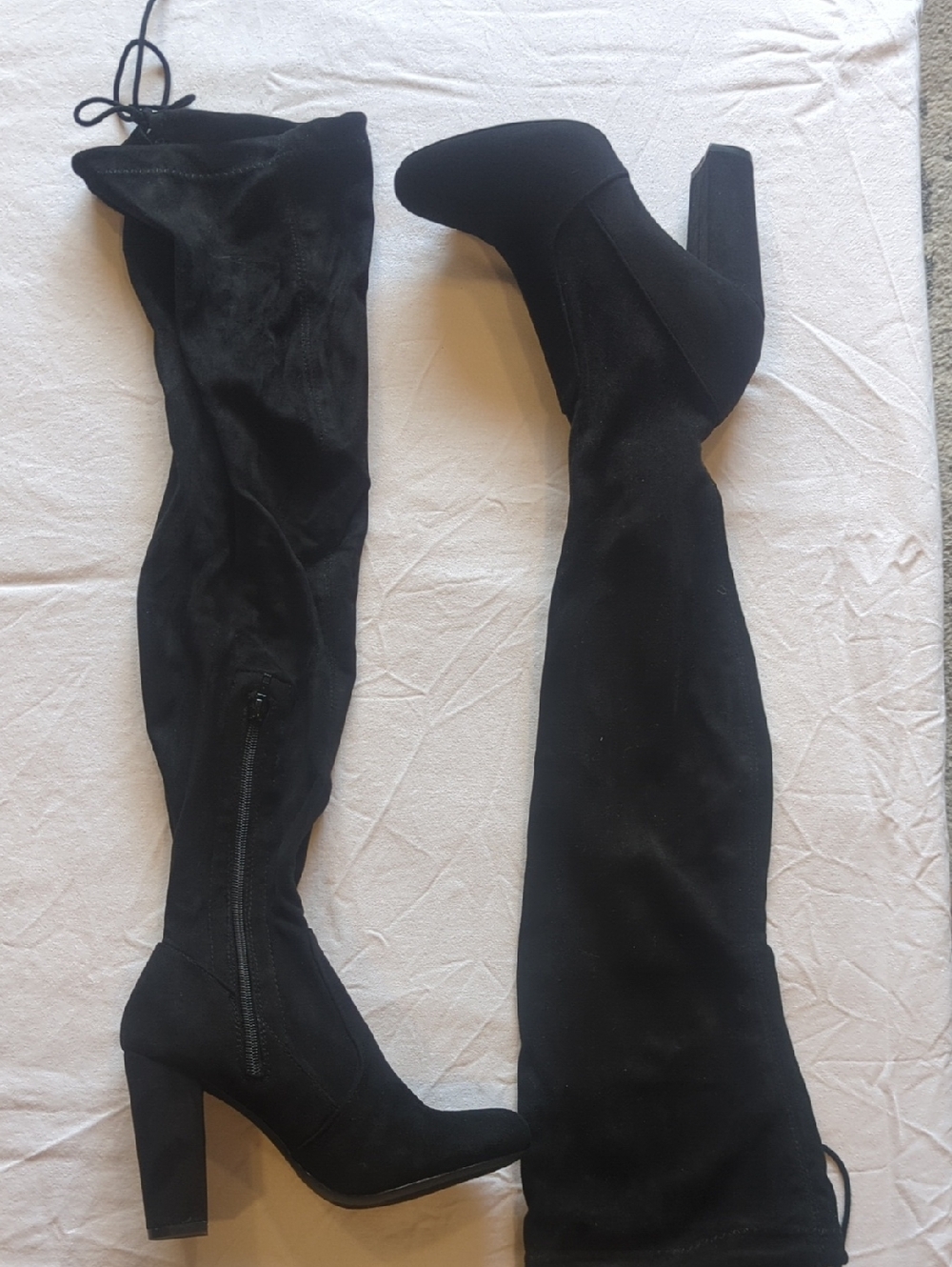 Black Over-the-Knee Block Heel Boots - Women's
